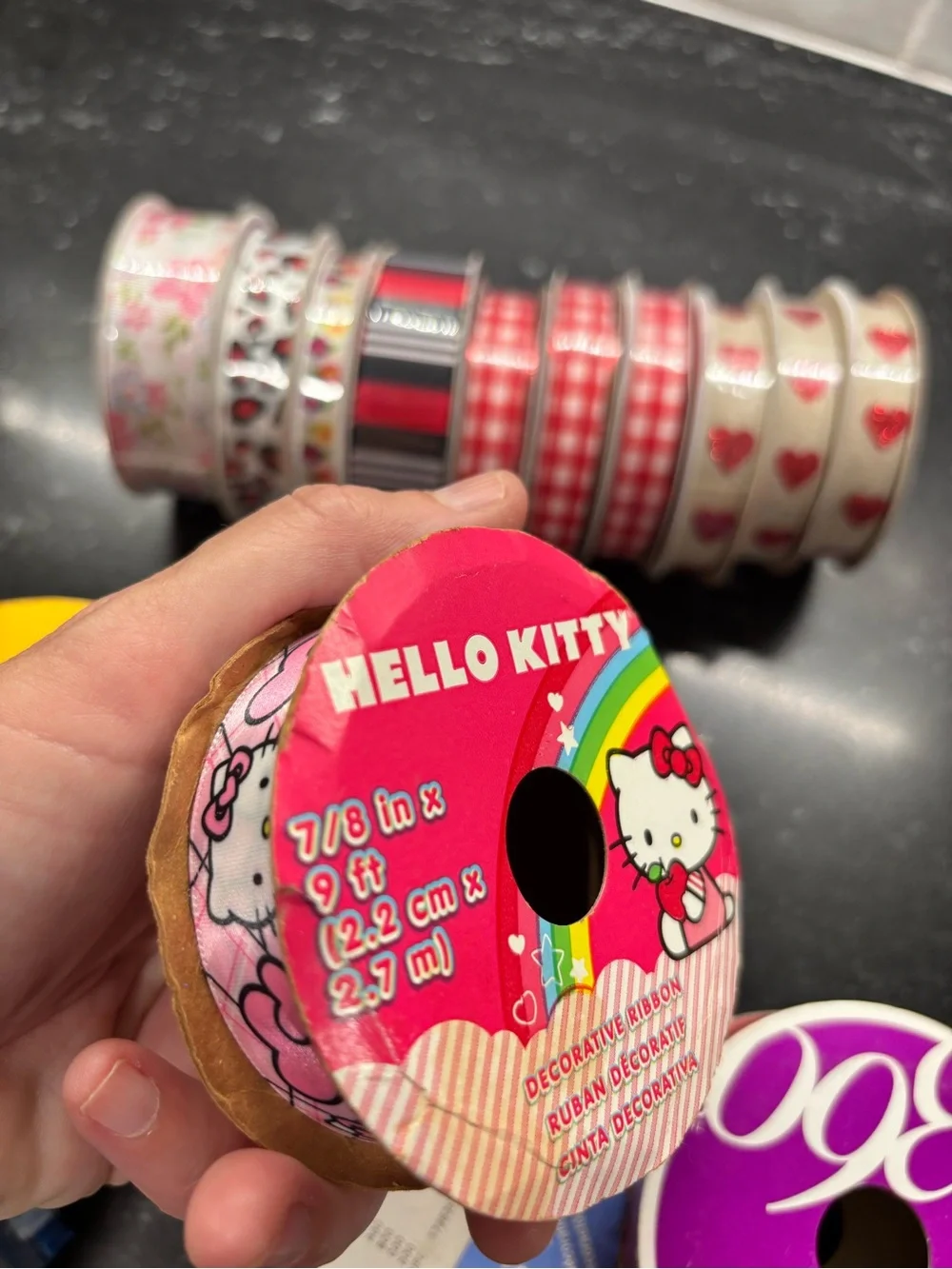 New Assorted Decorative Ribbon Lot 15 Rolls Hearts Plaid Floral Hello Kitty